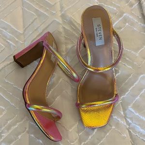 Pink Fuchsia Iridescent Block Heel Sandals